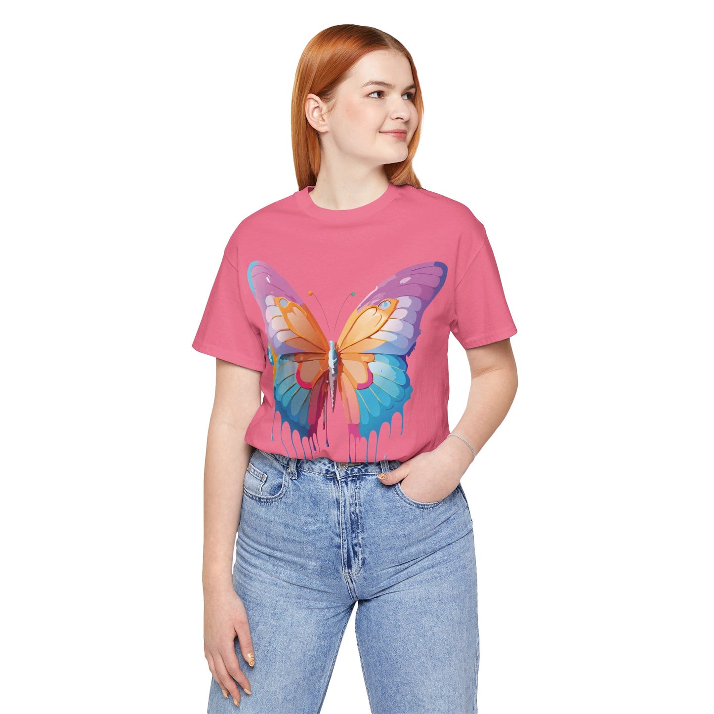 Natural Cotton Tee Shirt with Butterfly