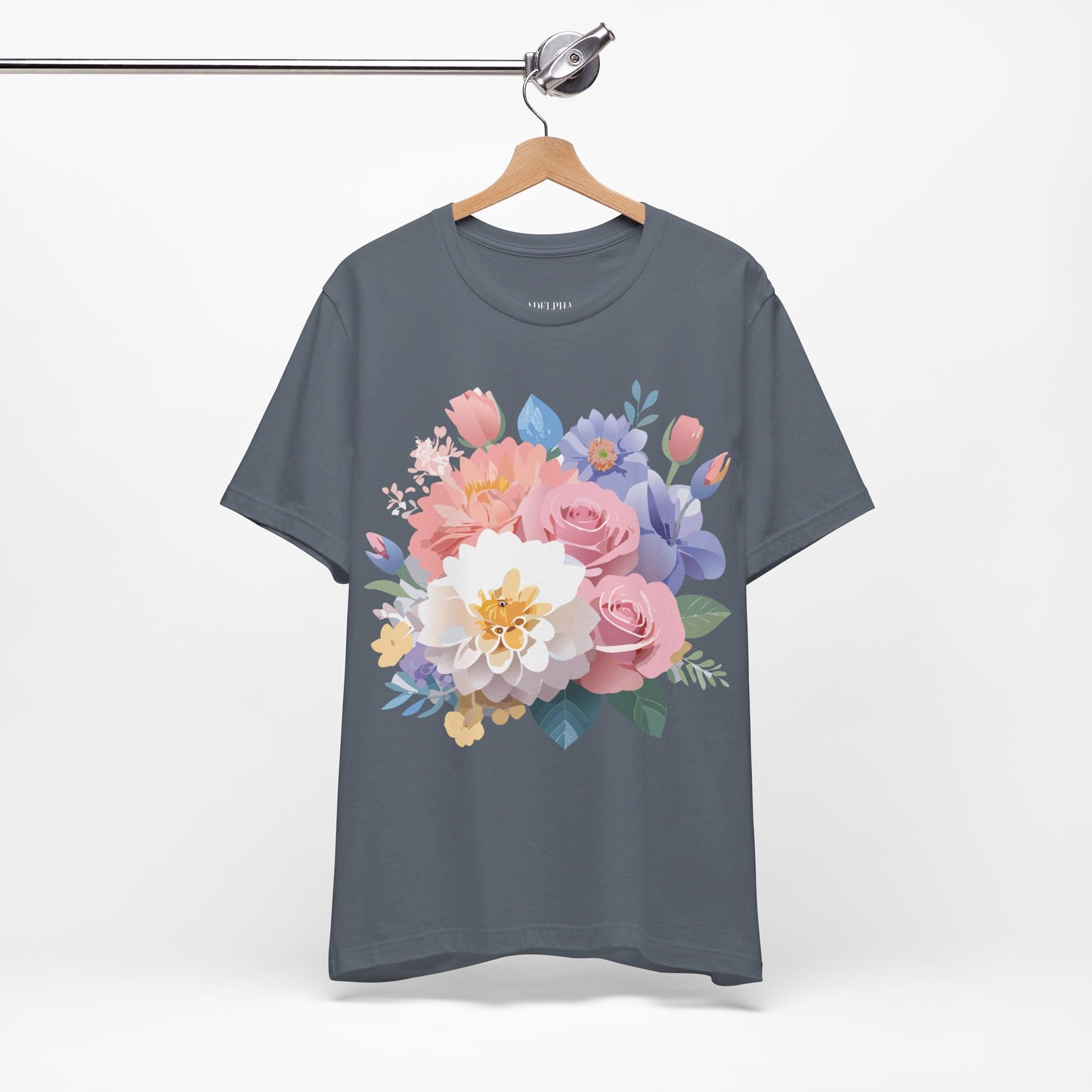 Natural Cotton Tee Shirt with Flowers