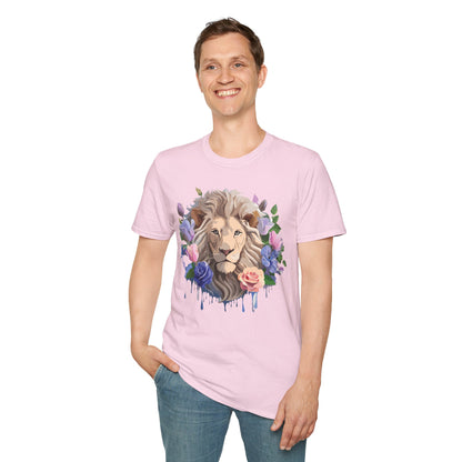 Unisex Floral Lion Tee Shirt Softstyle Gildan 64000 100 Percent Cotton