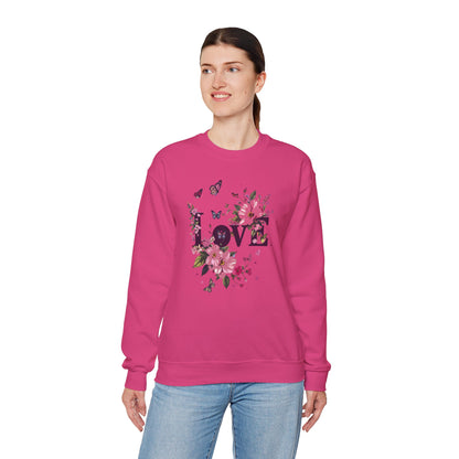 Unisex Floral Love Sweatshirt Fifty Fifty Cotton Poly Valentines Day Gift