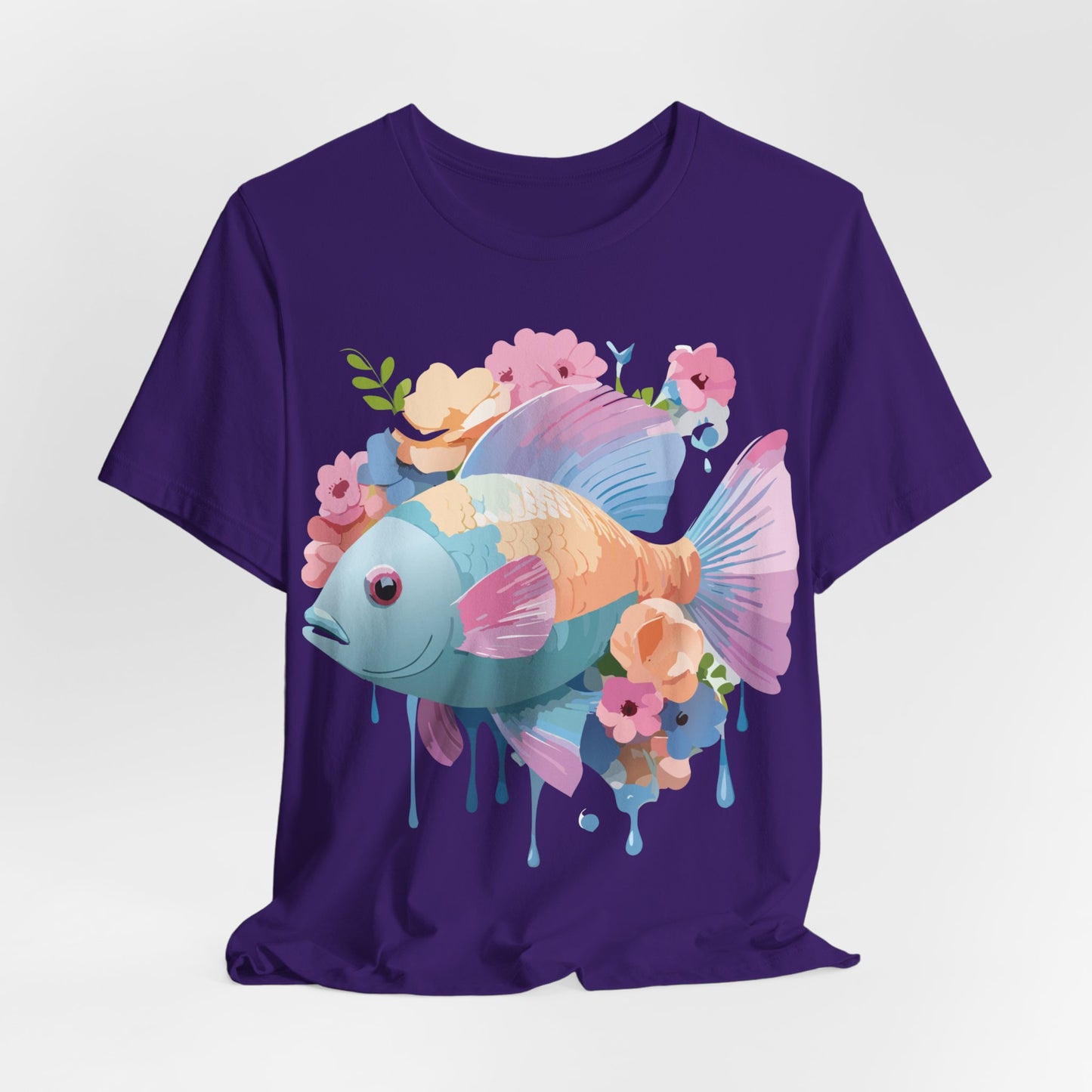 Natural Cotton Tee Shirt with Fish