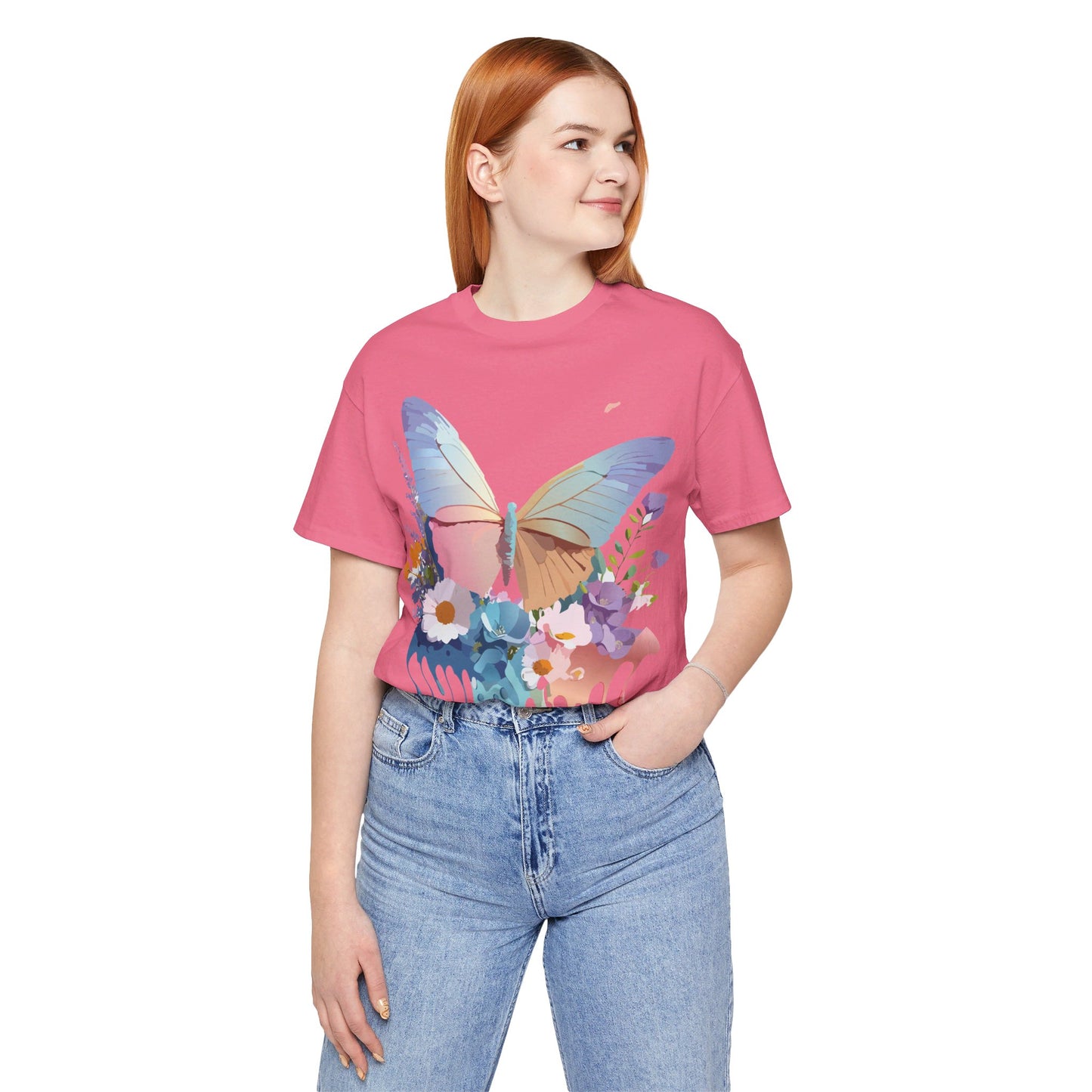 Natural Cotton Tee Shirt with Butterfly