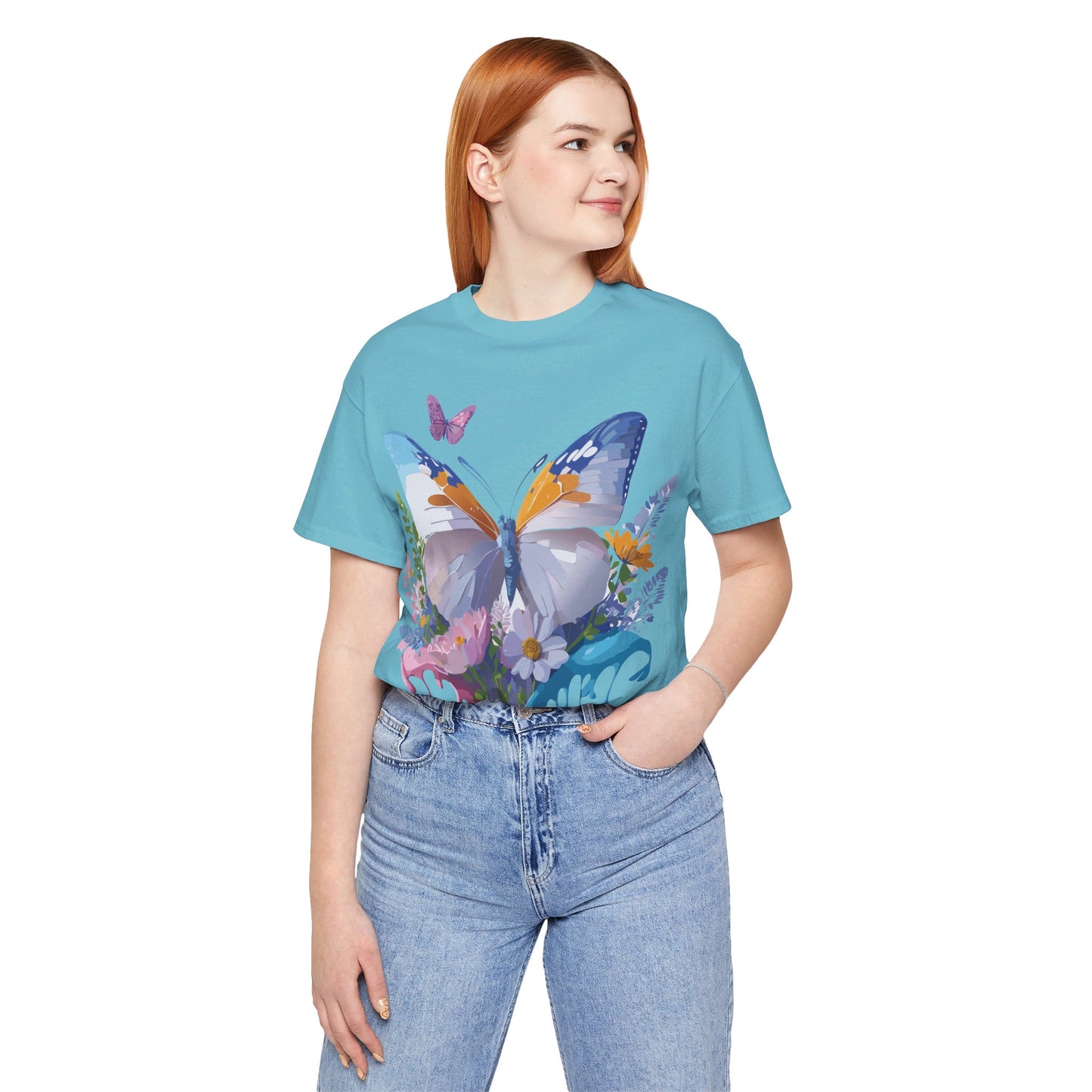 Natural Cotton Tee Shirt with Butterfly