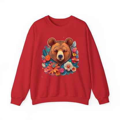 Unisex Floral Bear Sweatshirt Art Design Gildan 18000 Heavy Blend Crewneck