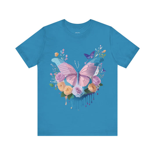 Natural Cotton Tee Shirt with Butterfly