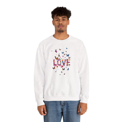 Unisex Floral Love Butterfly Sweatshirt 50 50 Cotton Poly Valentines Day