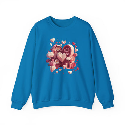 Unisex Floral Big Heart Sweatshirt Love Floral Valentine Day Cotton Poly Blend
