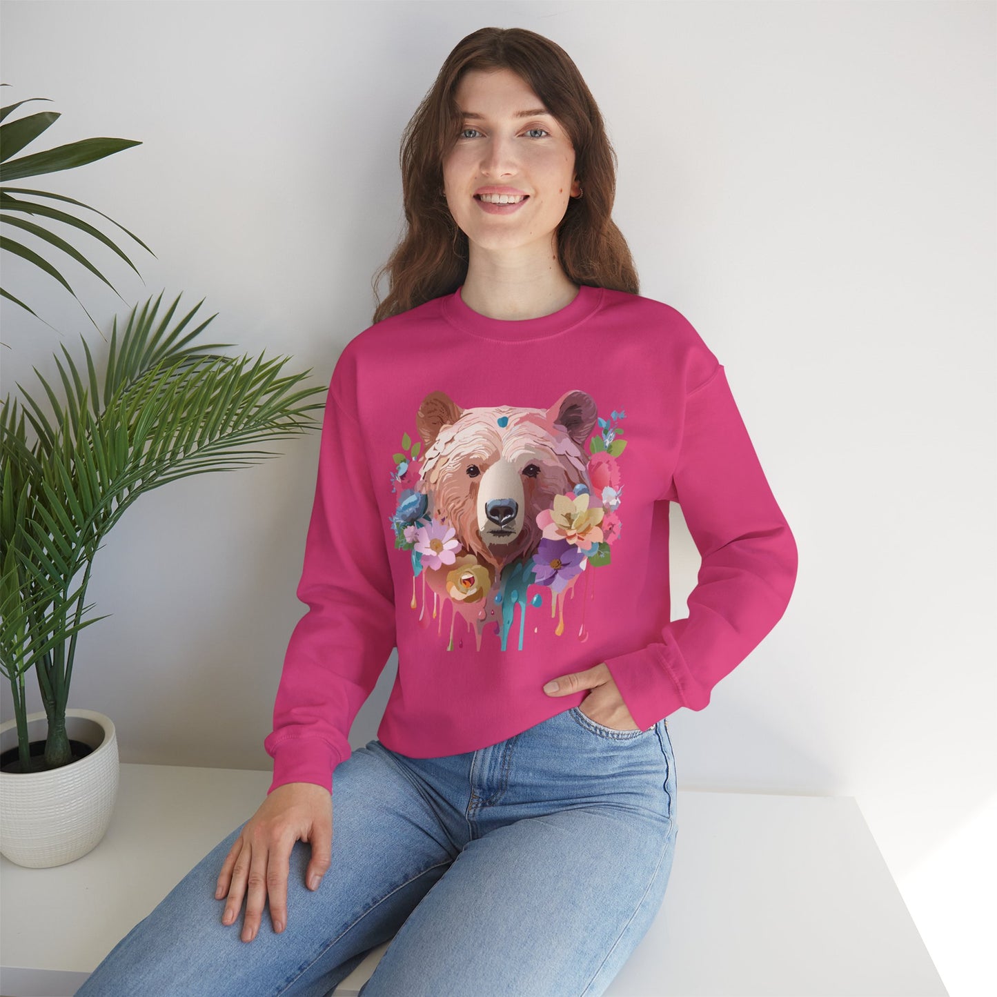Unisex Floral Bear Sweatshirt, Animals Sweatshirt, Floral Sweatshirt, Art Design Sweatshirt