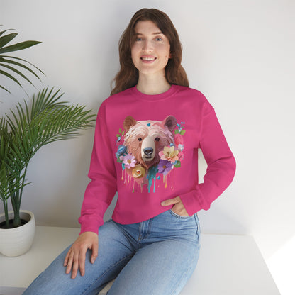 Unisex Floral Bear Sweatshirt Art Design Animals Print Gildan 18000