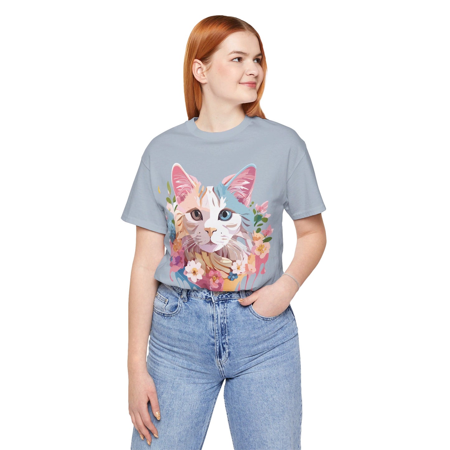 Natural Cotton Tee Shirt with Cat