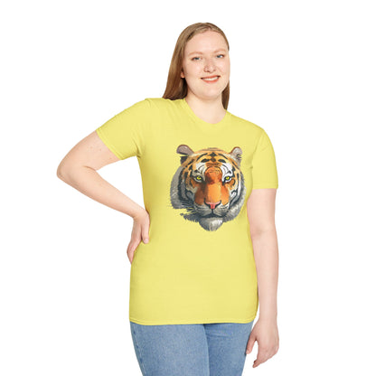 Tiger Print T Shirt Unisex Animal Tee 100 Percent Cotton Softstyle Gildan 64000