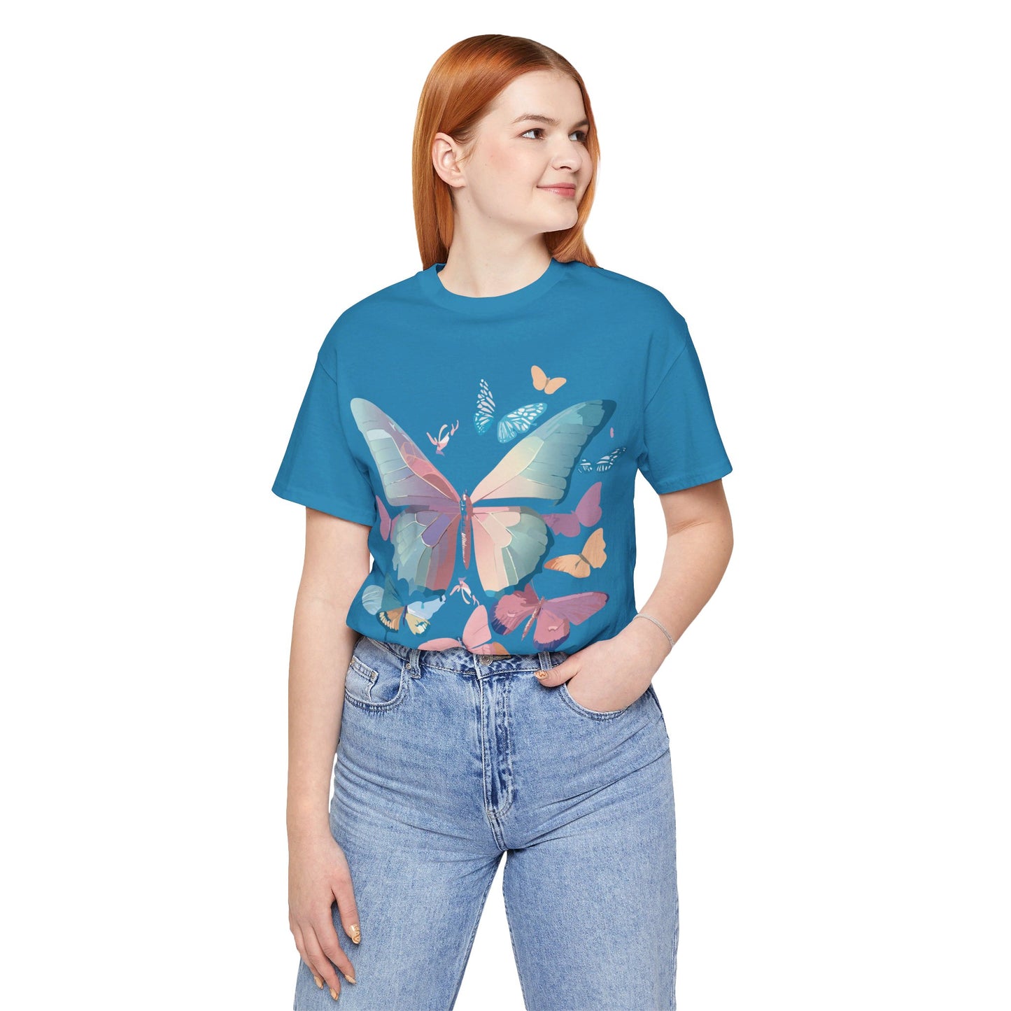 Natural Cotton Tee Shirt with Butterfly