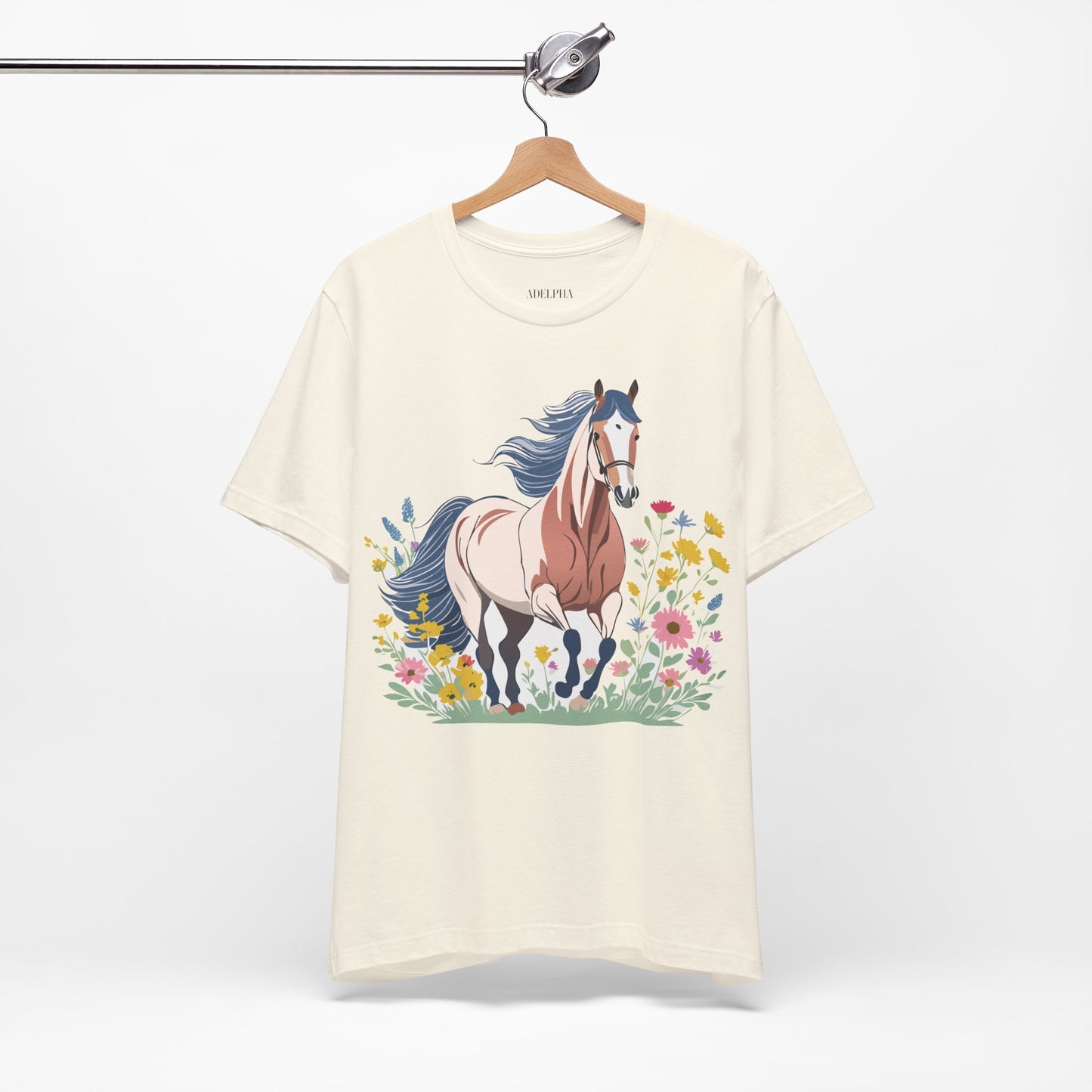 Natural Cotton Tee Shirt with Horse