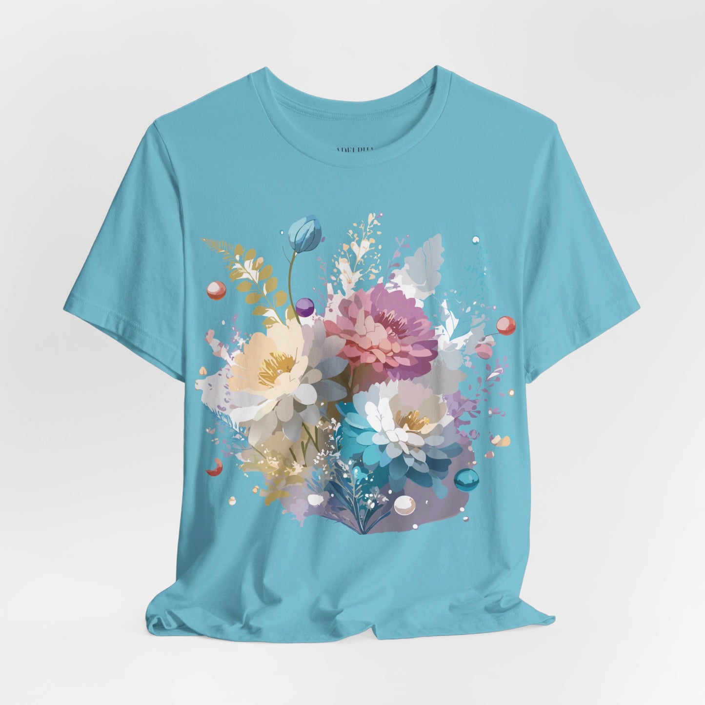 Natural Cotton Tee Shirt with Flowers