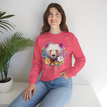 Unisex Floral Bear Sweatshirt With Art Design Gildan 18000 Crewneck