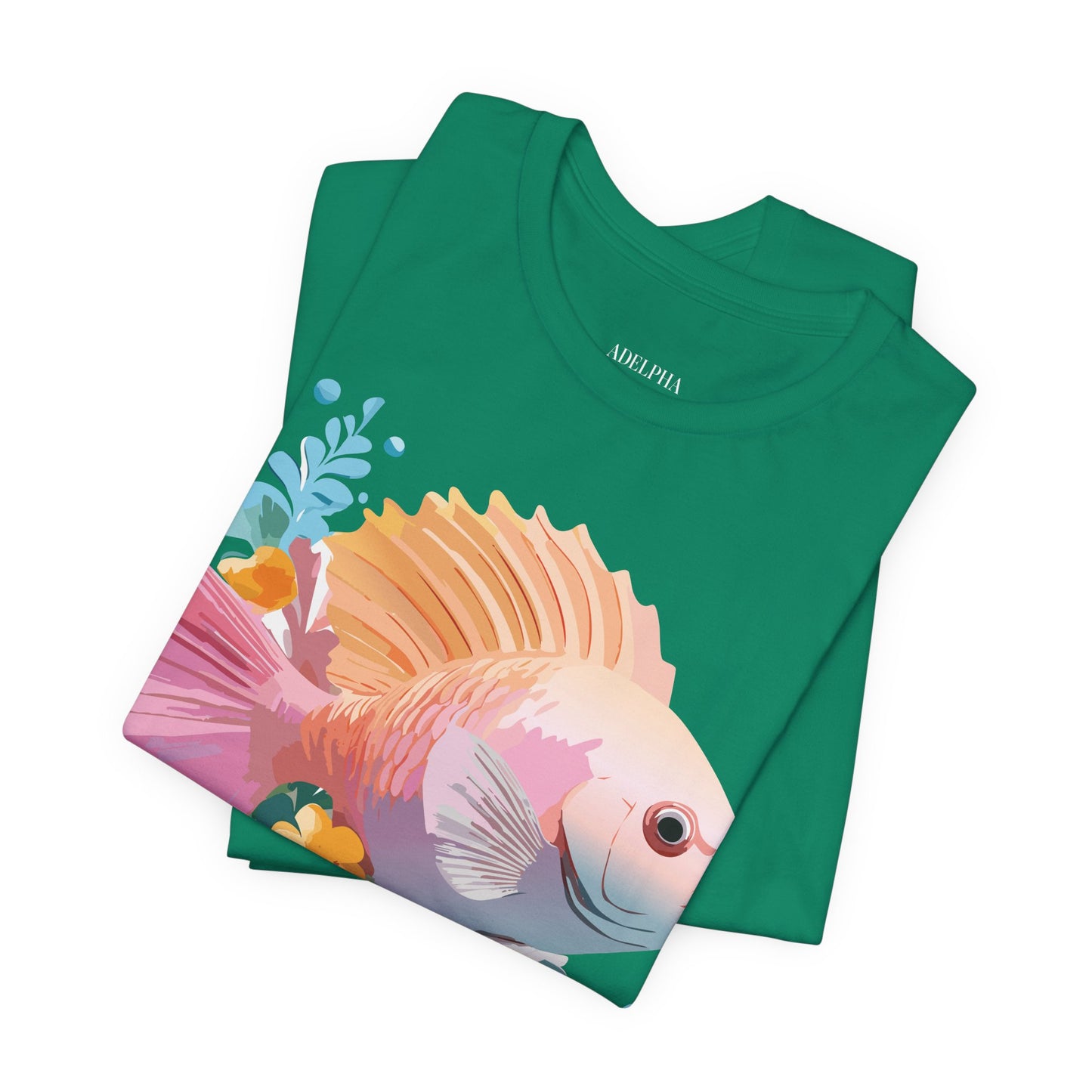 Natural Cotton Tee Shirt with Fish