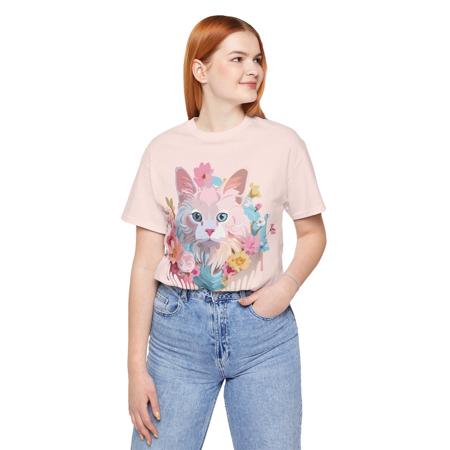 Natural Cotton Tee Shirt with Cat