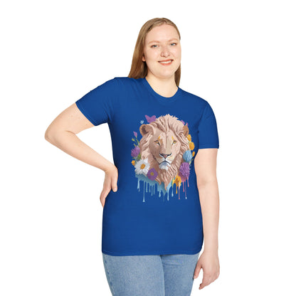 Lion Shirt Unisex Floral Lion Tee Gildan Softstyle 64000 Short Sleeve