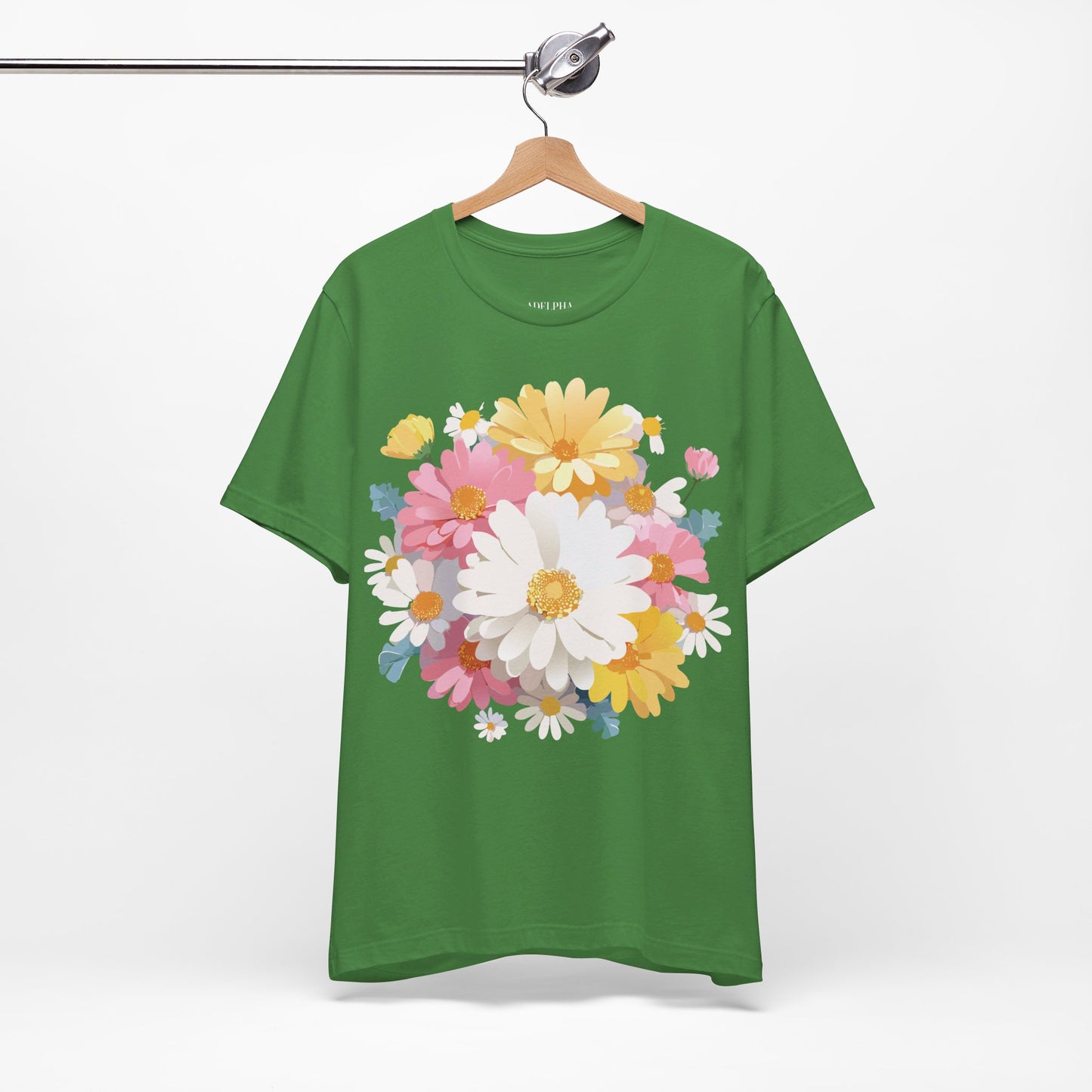 Natural Cotton Tee Shirt with Flowers