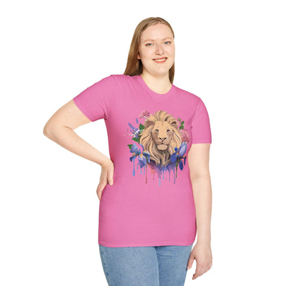 Unisex Softstyle Lion Shirt Floral Lion Tee Animal Print Graphic Tee