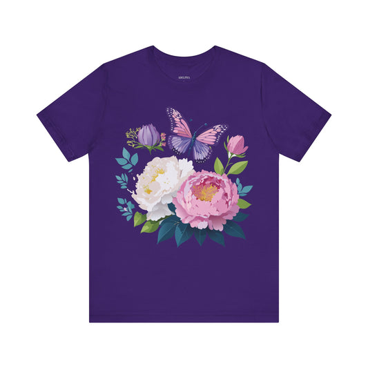 Natural Cotton Tee Shirt with Flowers