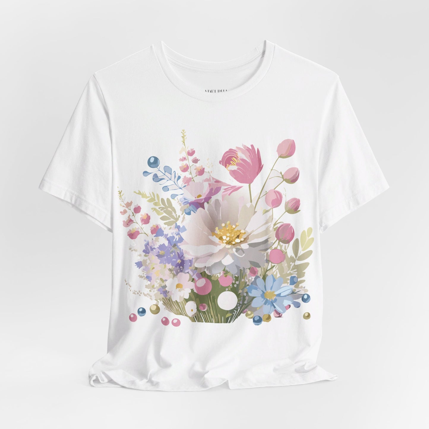 Natural Cotton Tee Shirt with Flowers