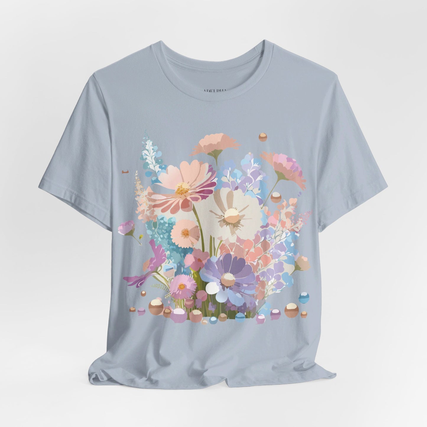 Natural Cotton Tee Shirt with Flowers