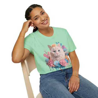 Cat Shirt Unisex Short Sleeve Cat Tee Kitten Design Gildan Softstyle 64000 Tee