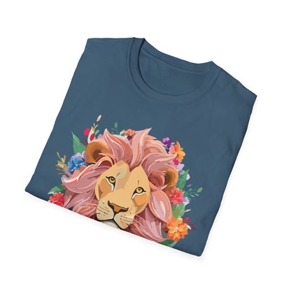 Lion Shirt Unisex Floral Lion Tee Animal Print Softstyle Tee