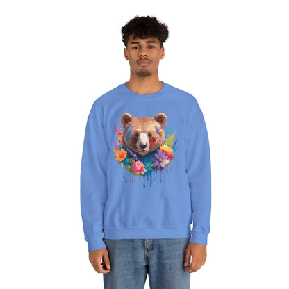 Unisex Floral Bear Sweatshirt Art Design Animals Gildan 18000 Crewneck