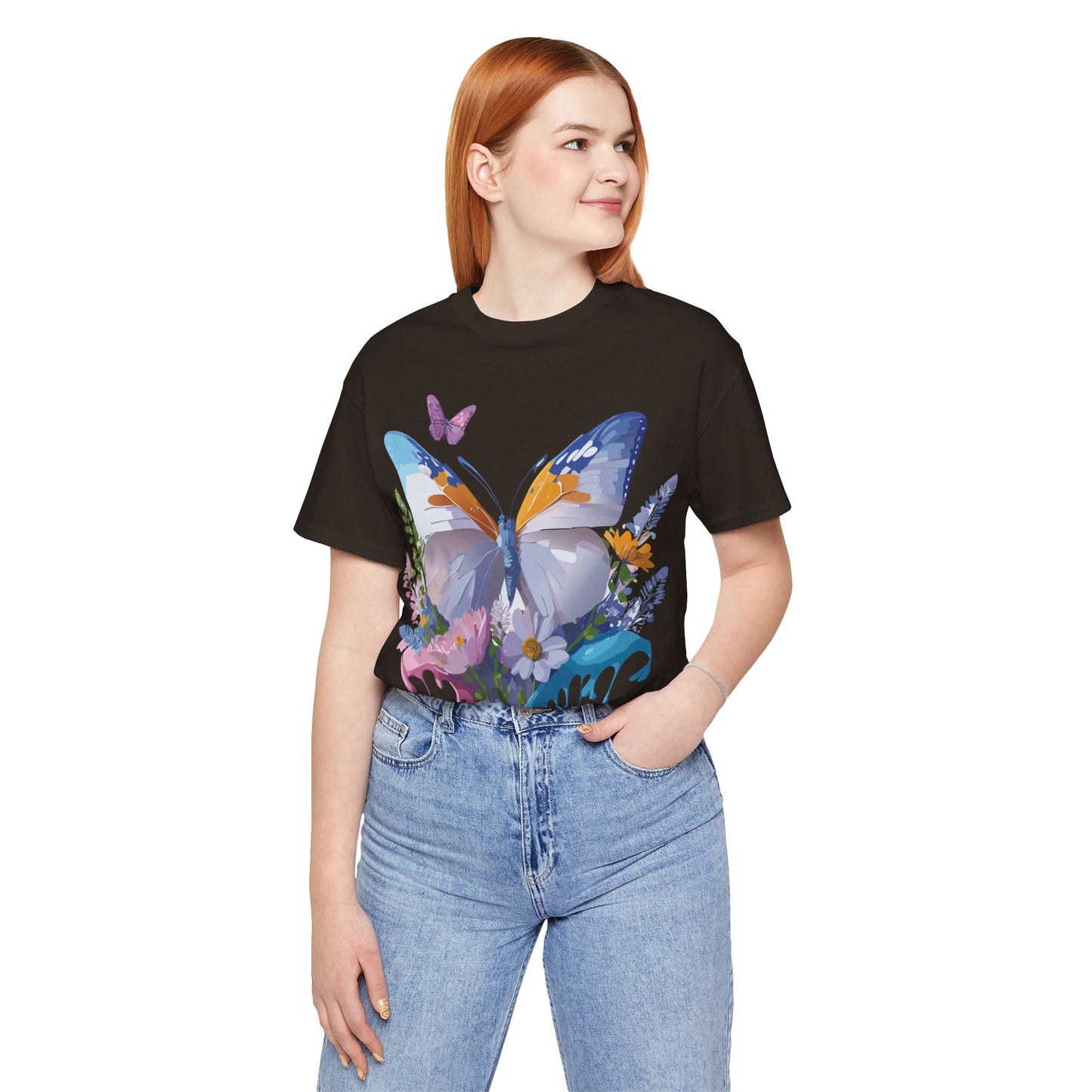 Natural Cotton Tee Shirt with Butterfly