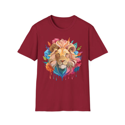 Lion Shirt Unisex Floral Lion Tee Gildan Softstyle 64000 Lightweight Cotton Tee