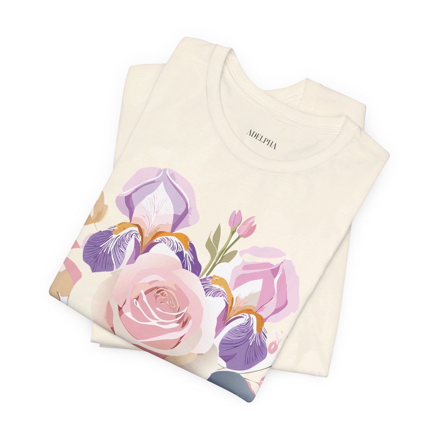 Natural Cotton Tee Shirt with Flowers