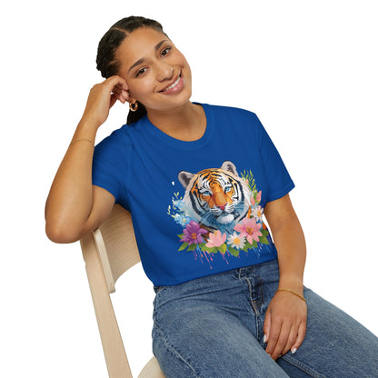 Tiger Print Unisex Softstyle T Shirt 100 Percent Ring Spun Cotton Tee