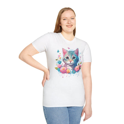 Cat Shirt Unisex Tee Kitten Cat Tee Softstyle 100 Percent Cotton Gildan 64000
