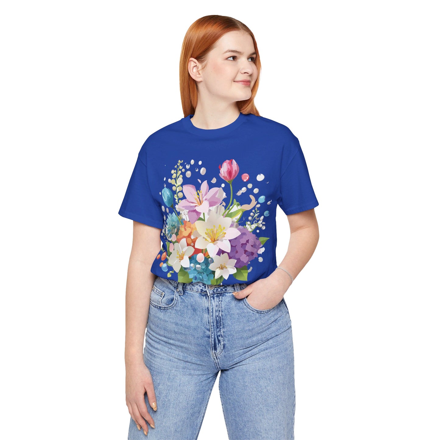 Natural Cotton Tee Shirt with Flowers