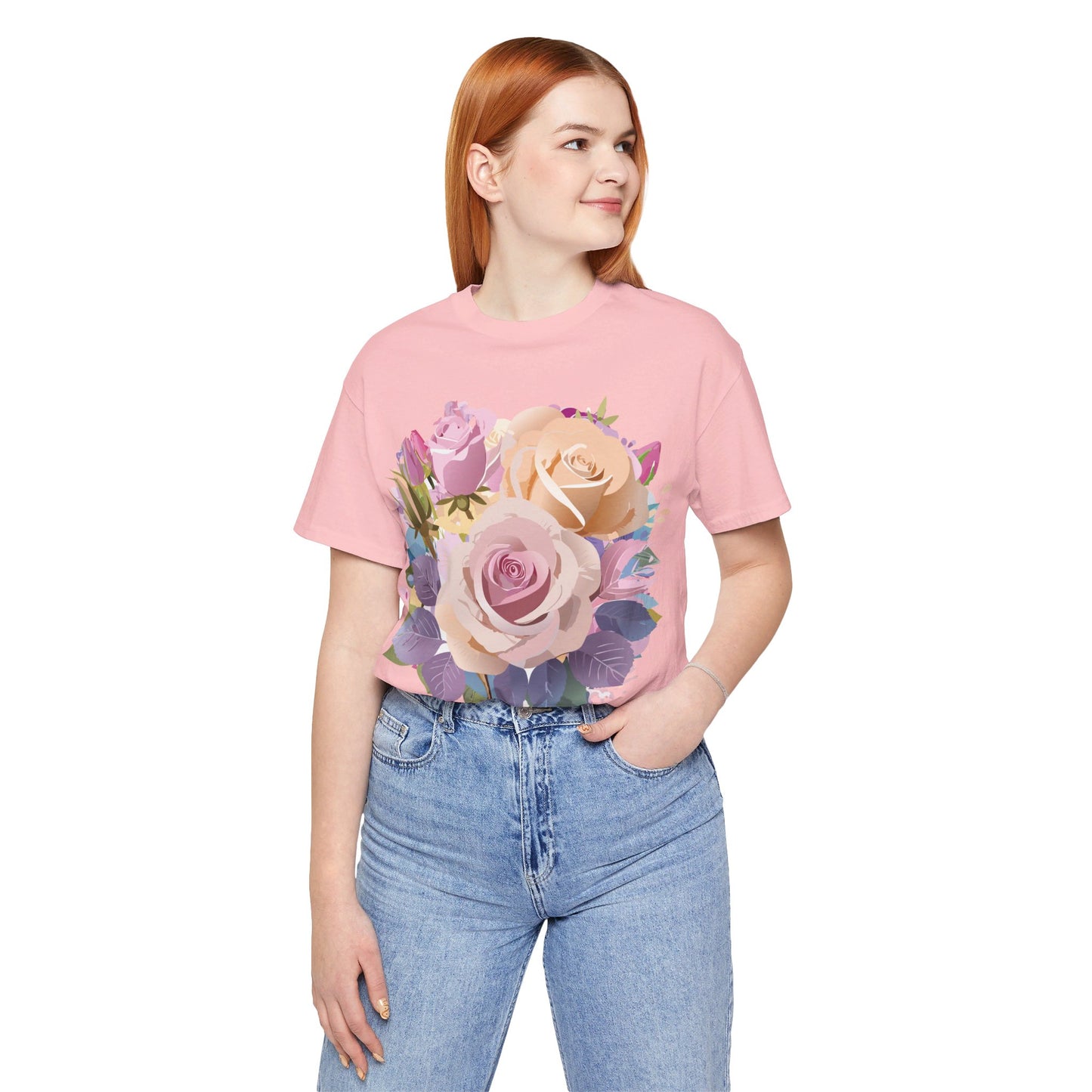 Natural Cotton Tee Shirt with Flowers