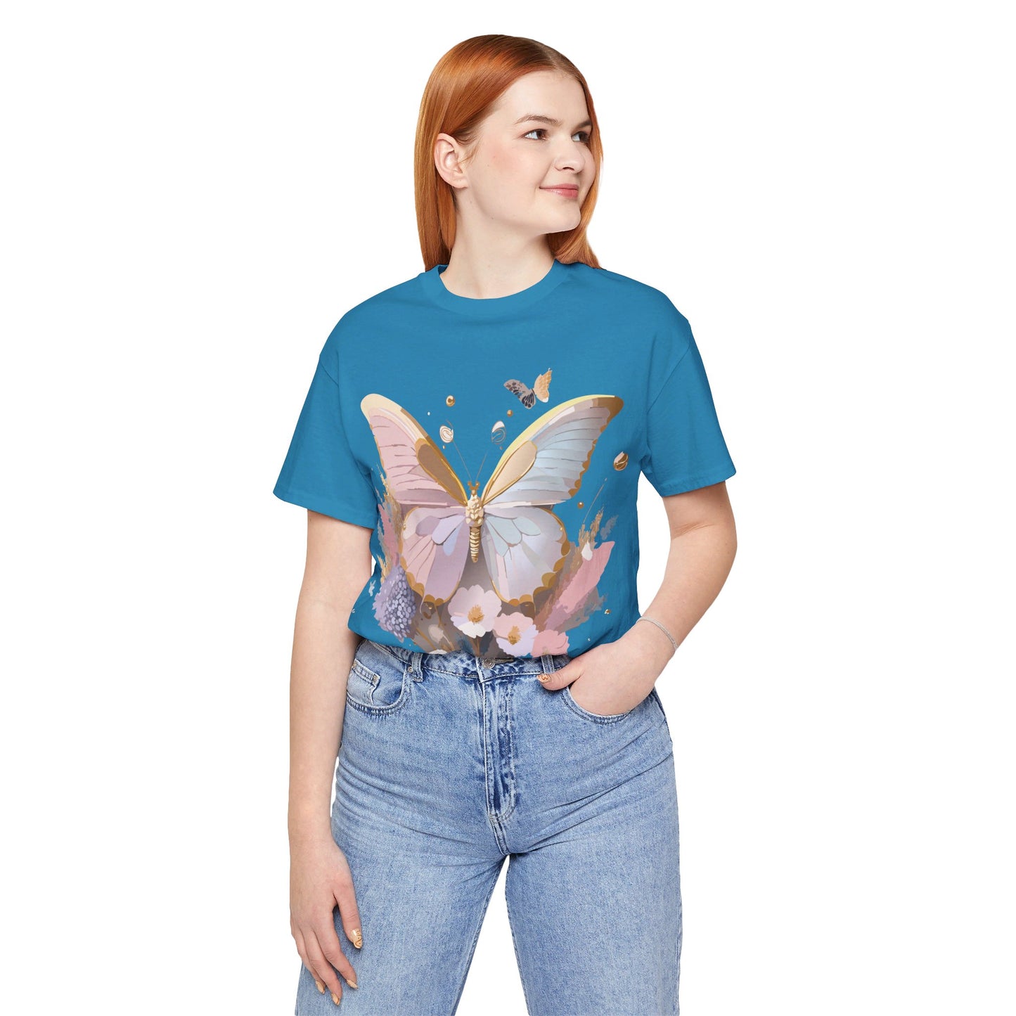 Natural Cotton Tee Shirt with Butterfly