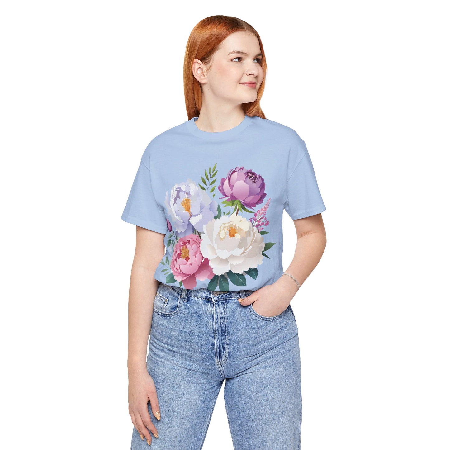 T-shirt en coton naturel avec fleurs