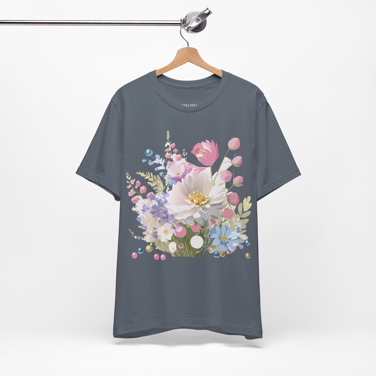 Natural Cotton Tee Shirt with Flowers