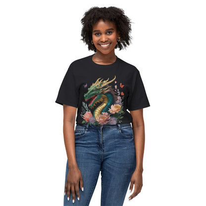 Dragon Art Design Unisex Cotton Tee With Floral Print Artwork And Dragon Graphic
