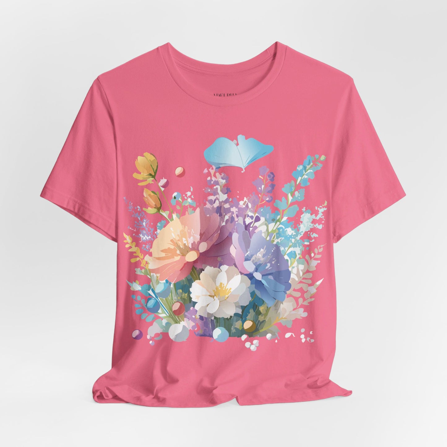 Natural Cotton Tee Shirt with Flowers