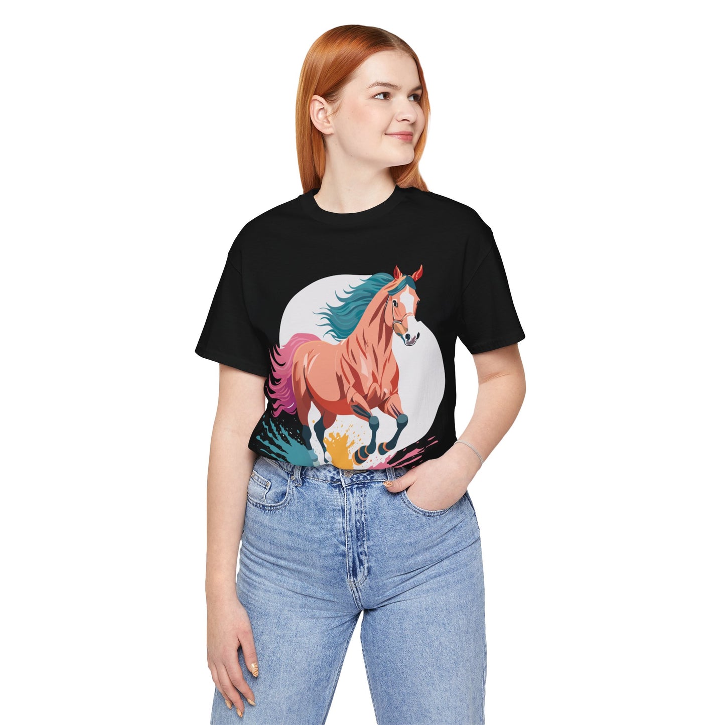 Natural Cotton Tee Shirt with Horse