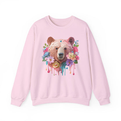 Unisex Floral Bear Sweatshirt Art Design Animals Print Gildan 18000