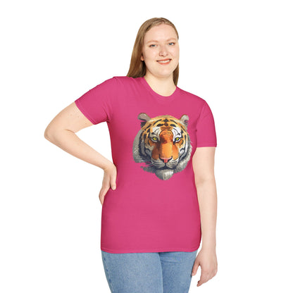 Tiger Print T Shirt Unisex Animal Tee 100 Percent Cotton Softstyle Gildan 64000
