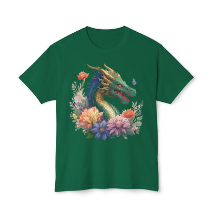 Dragon Art Tee Shirt Unisex Floral Print Cotton Tee USA Made