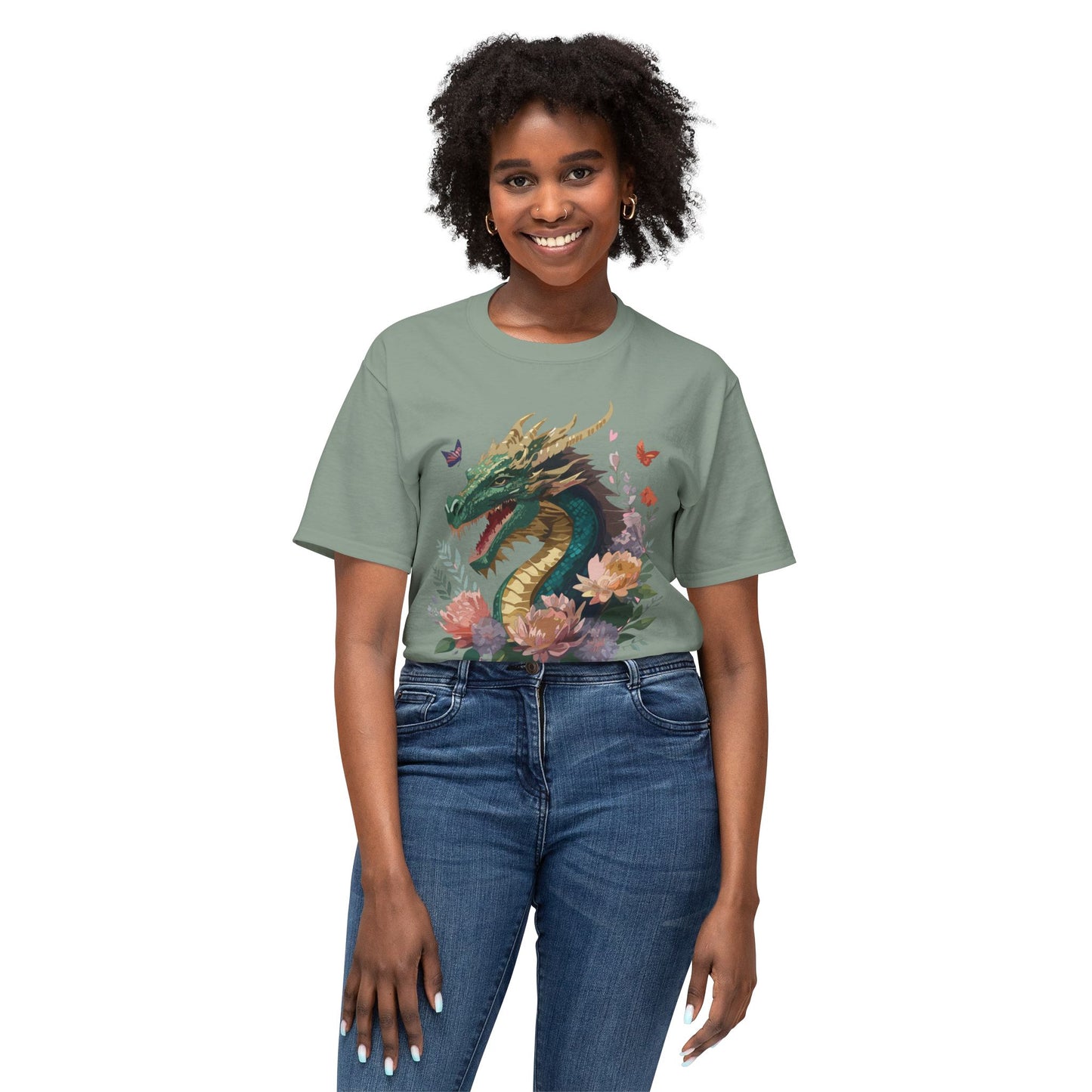Dragon T-Shirt, Vintage Dragon Tee, Floral Tees, Dragon Art Design Shirt, Tee Shirt with Dragon 3