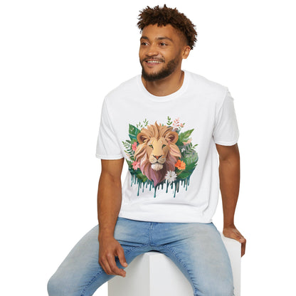 Lion Shirt Unisex Floral Lion Tee Animal Print Short Sleeve Tee