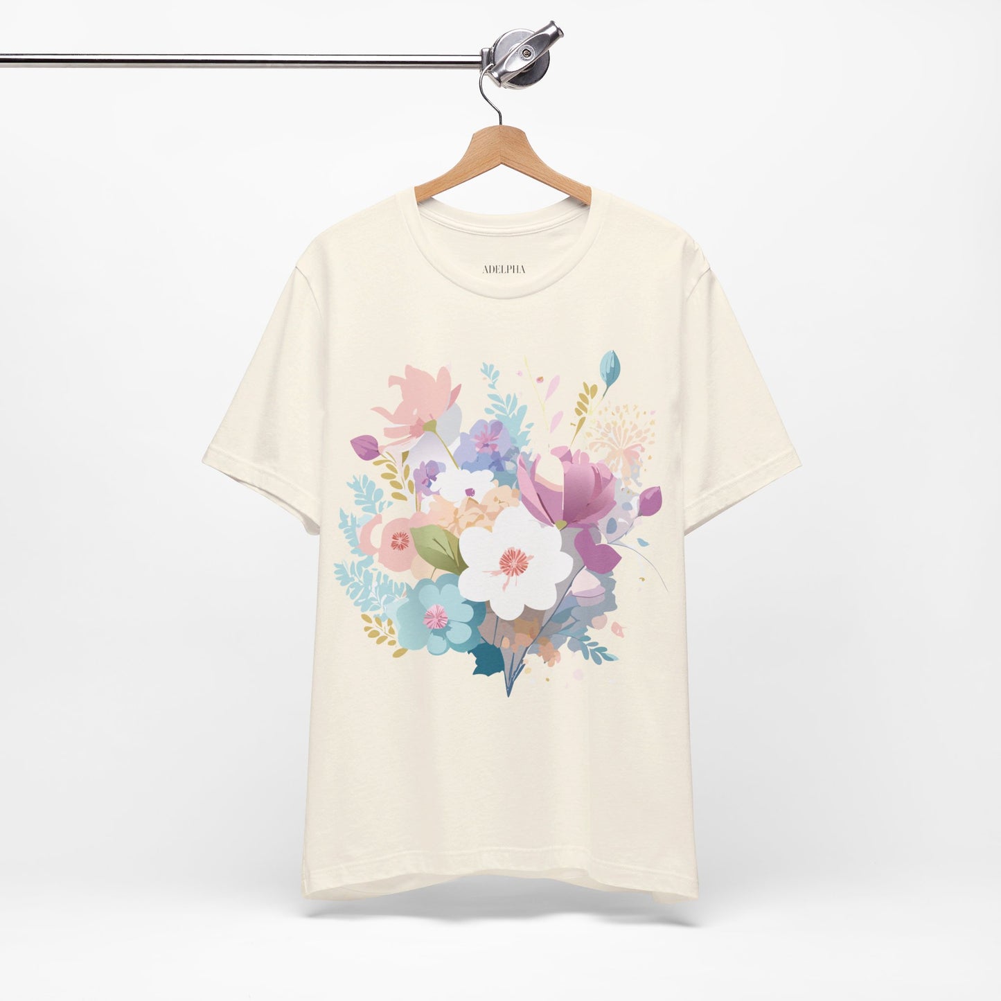 Natural Cotton Tee Shirt with Flowers