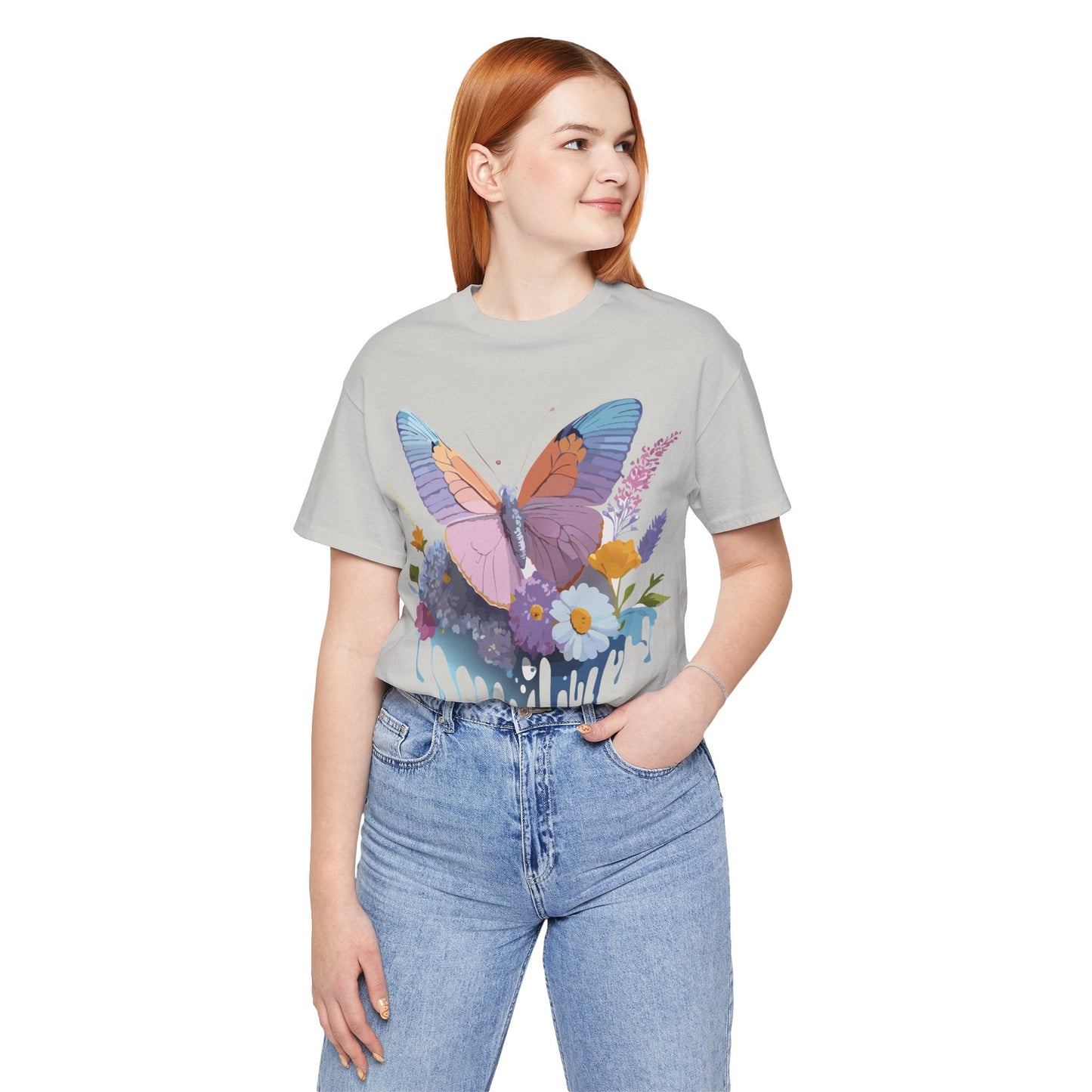 Natural Cotton Tee Shirt with Butterfly